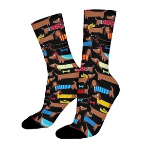 Dachshund Women Printed Crew Socks Funny Funky Socks Soft Polyester Novelty Gifts for Artists Men - 1 of 1