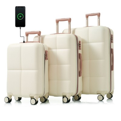 Luggage Set with USB Port & Cup Holder, Spinner Wheels for Travel, 3-Piece Set 20/24/28 Inch – Cuddlewood