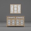 Famapy Wood Bookshelf Bookcase Carved Sideboard Display Cabinet with White Cutout Doors & Matching Wall Panel Entryway Storage Console Dresser - 4 of 4