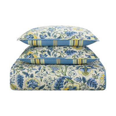 Twin Blue Cotton Reversible Floral Quilt Set