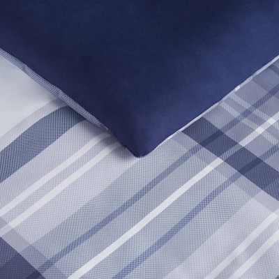 King Blue Microfiber Plaid Bed in a Bag Set