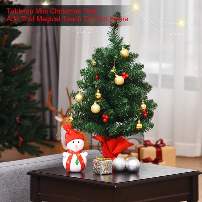 Tangkula 2' Artificial Christmas Tree Pre-Lit LED Lights w/ Ball Ornaments