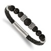 Chisel Stainless Steel Antiqued and Polished Black Agate Beads Black Leather 8.25" Bracelet - 2 of 4