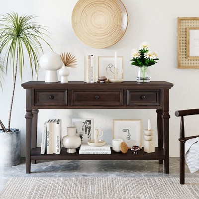 Retro Console Table With Drawers And Shelf Espresso-modernluxe : Target