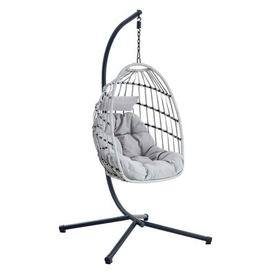 Lirago Heavy-Duty Iron Hanging Chair with Wicker Weave Single Person Swing for Indoor/Outdoor Use Gray 36.61"W * 37"L * 78.74"H