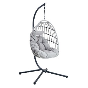 Lirago Heavy-Duty Iron Hanging Chair with Wicker Weave Single Person Swing for Indoor/Outdoor Use  36.61"W * 37"L * 78.74"H - 1 of 4