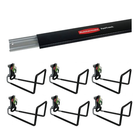 Rubbermaid Fast Track 48 Inch Wall Mounted Storage Rail & Hose Hooks (6  Pack)