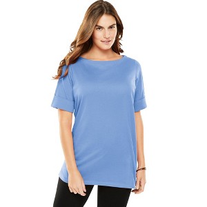 Woman Within Plus Size Perfect Cuffed Elbow-Sleeve Boat-Neck Tee - 1 of 4