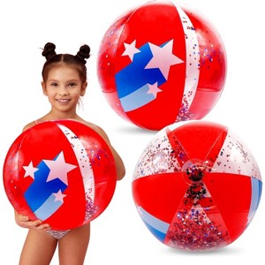 Patriotic Beach Ball - 2 pcs per pack - Inflatable Pool Floats and Pool Accessories, 4th of July Party Favors - 1 of 4