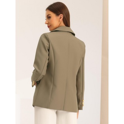Allegra K Women's Work Office Notched Lapel Long Sleeve Double Breasted Blazer Khaki X-Small — фото 4