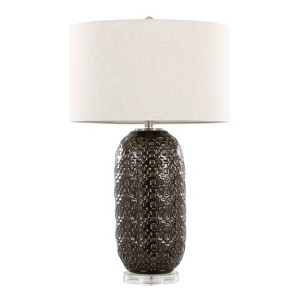 LumiSource Onyx 30" Contemporary Ceramic Table Lamp in Dark Gray/Crackle Ceramic/Clear Crystal with Grey Linen Shade - 1 of 4