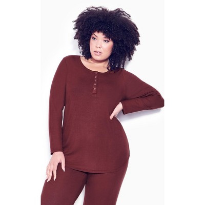 Zim & Zoe | Women's Plus Size Rib Button Sleep Top - Berry - 22w/24w ...