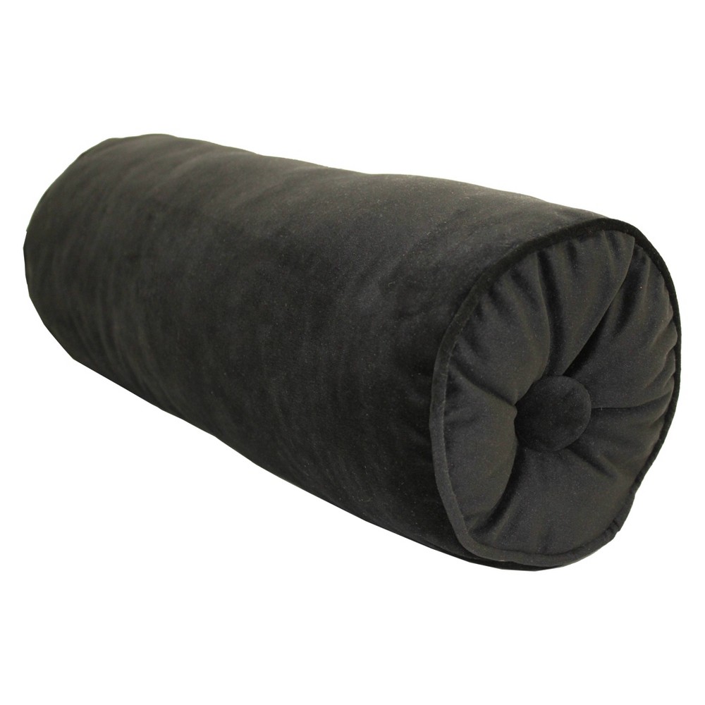 Photos - Pillow 7"x18" Velvet Neck Roll Throw  Black - Edie@Home