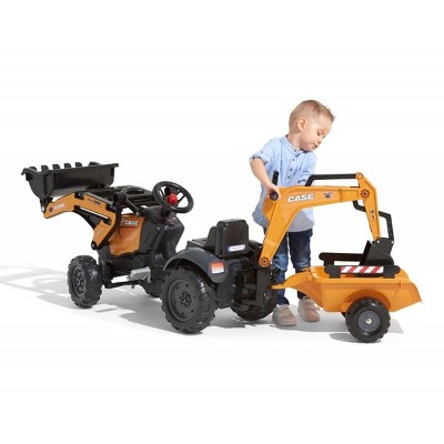 Case Construction Orange Pedal Backhoe with Rear Excavator and Trailer