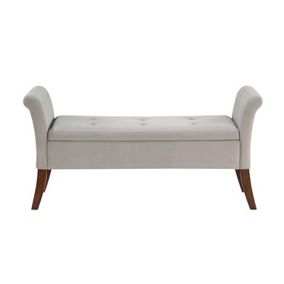 Simple Relax Upholstered Storage Bench with Flared Arms in Beige and Brown