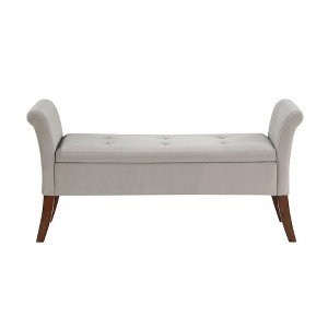 Simple Relax Upholstered Storage Bench with Flared Arms in Beige and Brown - 1 of 4