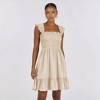 Knit & Lounge Women’s Smocked Mini Dress Ruffle Shoulder Square Neck Flowy Hem Soft Lightweight Fabric - 3 of 4