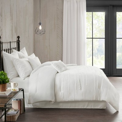White Microfiber Queen 8-Piece Comforter Set with Gathered Embellishment