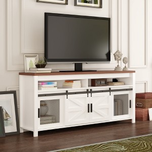 Heavy-Duty TV Stand for 75 Inch TV With Storage Cabinets and Sliding Barn Door, Farmhouse Large Storage Space TV Console Wood Entertainment Center - 1 of 4
