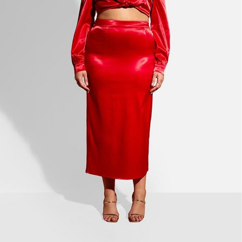 Rebdolls Women s Frankie Satin Midi Slip Skirt Red 4x Target