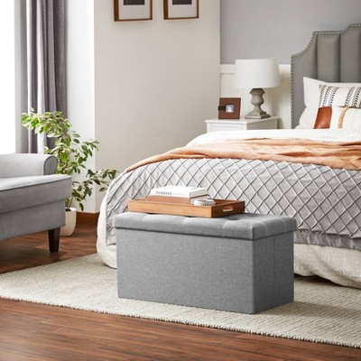 Dark Gray Linen Folding Storage Ottoman Bench with MDF Frame