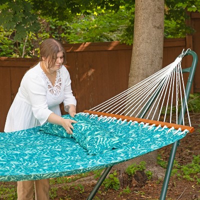 Cool Blue Tropics Quilted Polyester 2-Person Spreader Bar Hammock