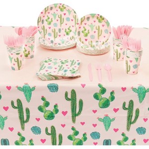 Sparkle and Bash 169 Pieces Theme Cactus Party Decorations, Disposable Cactus Plates, Napkins, Cups, Cutlery, Tablecloth (Serves 24) - 1 of 4