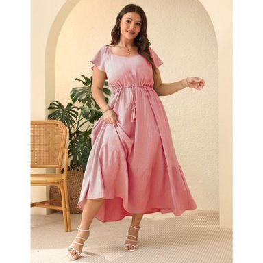 pink flowy dress women Zara Dress – Firstdateshop.mu