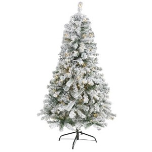 5ft. Flocked Spruce Artificial Christmas Tree with 150 Clear LED Lights – Snowy Holiday X-Mas Glow - 1 of 4