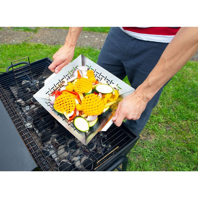 Mountain Grillers Vegetable BBQ pan with Grilling Basket also for Fish Meat and Shrimp, Stainless Steel, 1 of 4