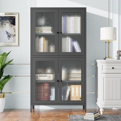 Classic Metal Storage Cabinet, Display Cabinet With 4 Glass Doors 4 Shelves, Bookcase Shelves For Home Office-Cuddlewood