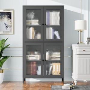 Classic Metal Storage Cabinet, Display Cabinet With 4 Glass Doors 4 Shelves, Bookcase Shelves For Home Office-Cuddlewood - 1 of 4