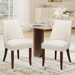 Set of 2 Mid-Century Upholstered Dining Chairs with Wood Legs, Fabric Side Chairs with Back for Kitchen, Dining Room, or Restaurant - Beige - 1 of 4