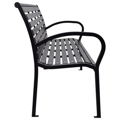 Elegant Black Patio Bench 45.7" Steel and Wood-Plastic Composite