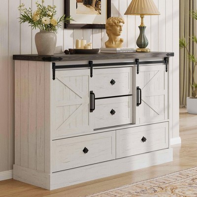 Farmhouse 4 Drawer Dresser for Bedroom, 45" Wood Dressers with Sliding Barn Doors