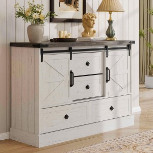 Farmhouse 4 Drawer Dresser for Bedroom, 45" Wood Dressers with Sliding Barn Doors - 1 of 4