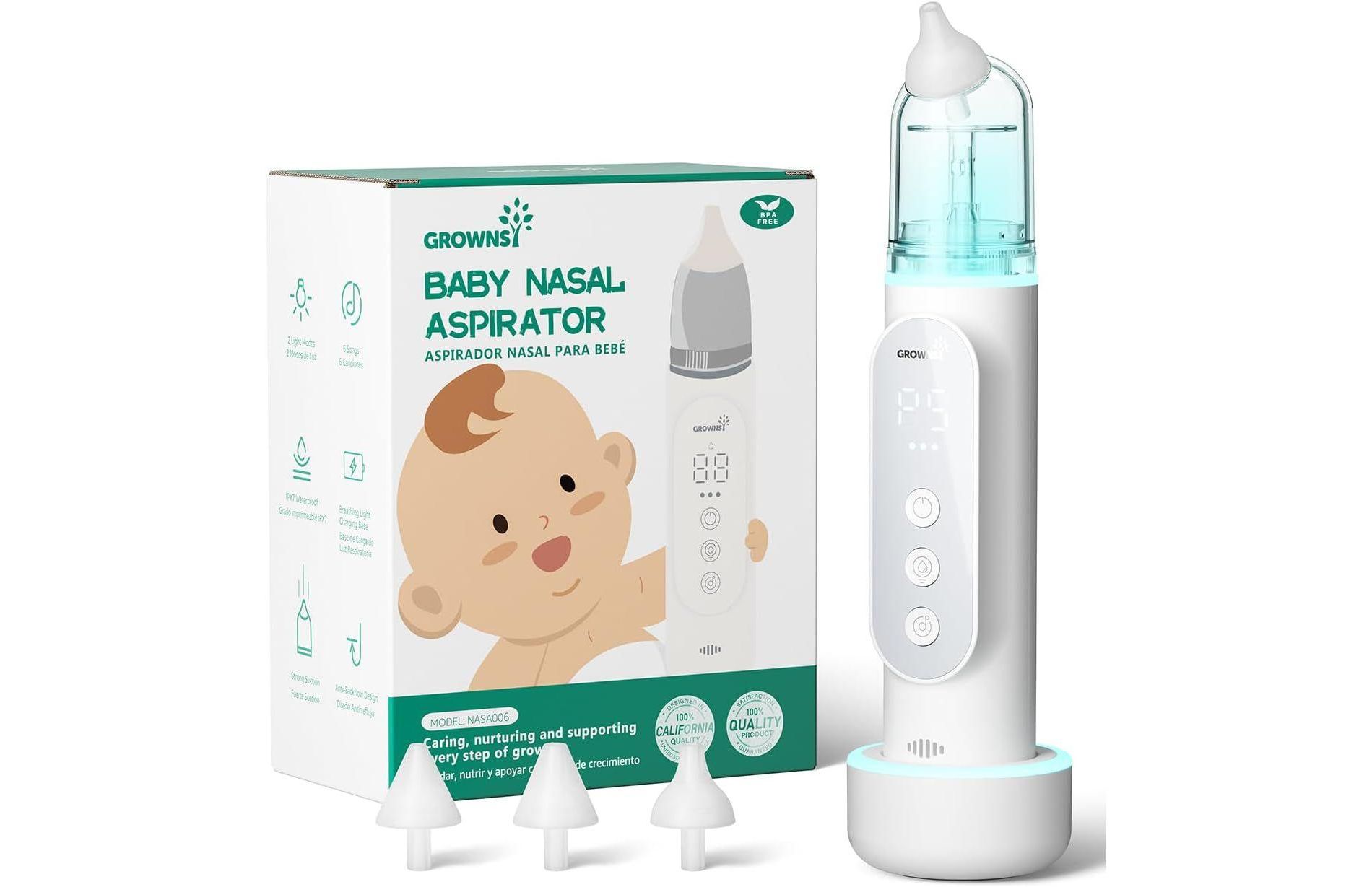 GROWNSY Nasal Aspirator for Baby, Upgraded 5 Suction Levels Baby Nose Sucker, IPX7 Waterproof Electric Nose Suction for Baby