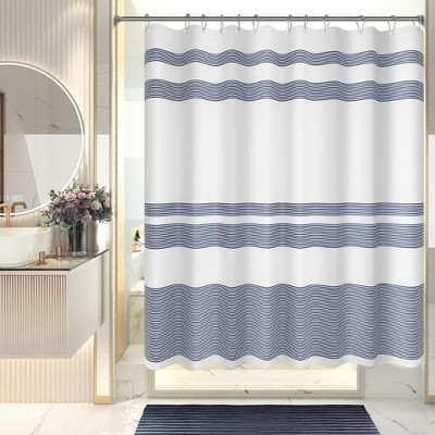 Ruso Weights Washable Striped Farmhouse Shower Curtain