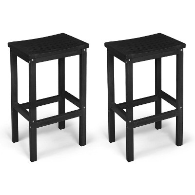 Outdoor Bar Stools Set of 2, Solid Wood Bar Height Chairs Waterproof Patio Stools for Garden, Balcony, Kitchen, Backyard