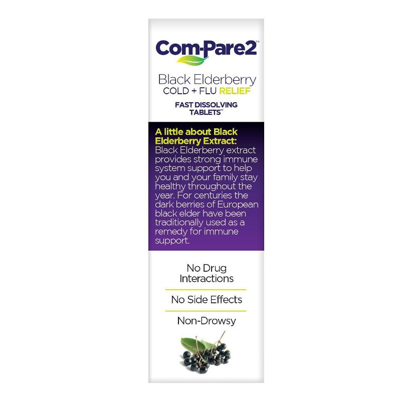 Com-Pare2 Cold + Flu Relief Fast Dissolve Tablets - Black Elderberry - 30ct, 4 of 6