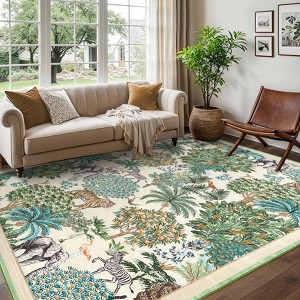 Forest Rug Washable Area Rugs for Living Room Bedroom Jungle Animal Print Rug Soft Non Slip Low Pile Throw Rug - 1 of 4
