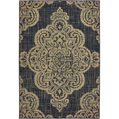 Oriental Weavers Marina 5929K Black/ Tan Indoor/Outdoor Area Rug - 1'9" x 3'9"