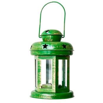 Lexi Home Candle Holder Lantern - Hanging Star Style in Green