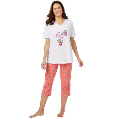 Dreams & Co. 2-Piece Capri PJ Set - 1X, Sweet Coral Garden : Target