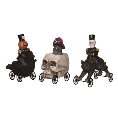 Transpac Resin Halloween Wheelie Figurine Set of 3 Halloween Home Decorations