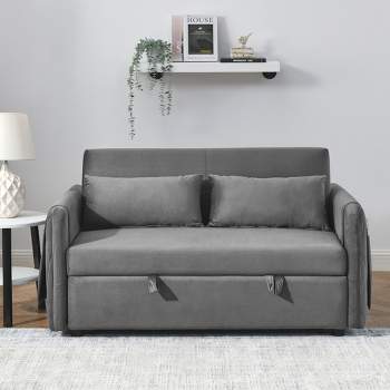 55" Pull Out Sleeper Sofa Bed, Velvet Upholstered Loveseat Sofa with Adjustable Backrest and Pillows-ModernLuxe