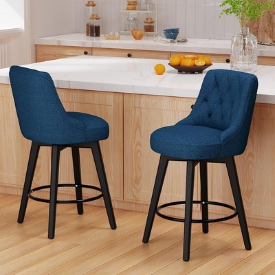 JUJABU 26"H Swivel Bar Stools Set of 2, with Backs, Upholstered and Solid Wood Legs