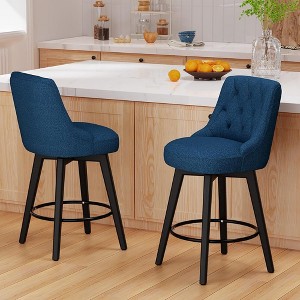 JUJABU 26"H Swivel Bar Stools Set of 2, with Backs, Upholstered and Solid Wood Legs - 1 of 4