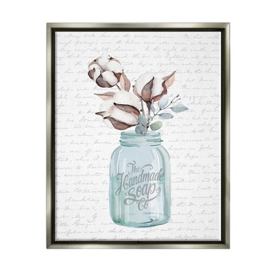 Stupell Industries Handmade Soap Jar Cotton Flower Bathroom Word Design