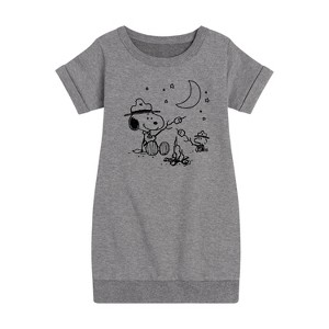 - Peanuts - Snoopy Camping Graphic Short Sleeve Fleece Dress - 1 of 4
